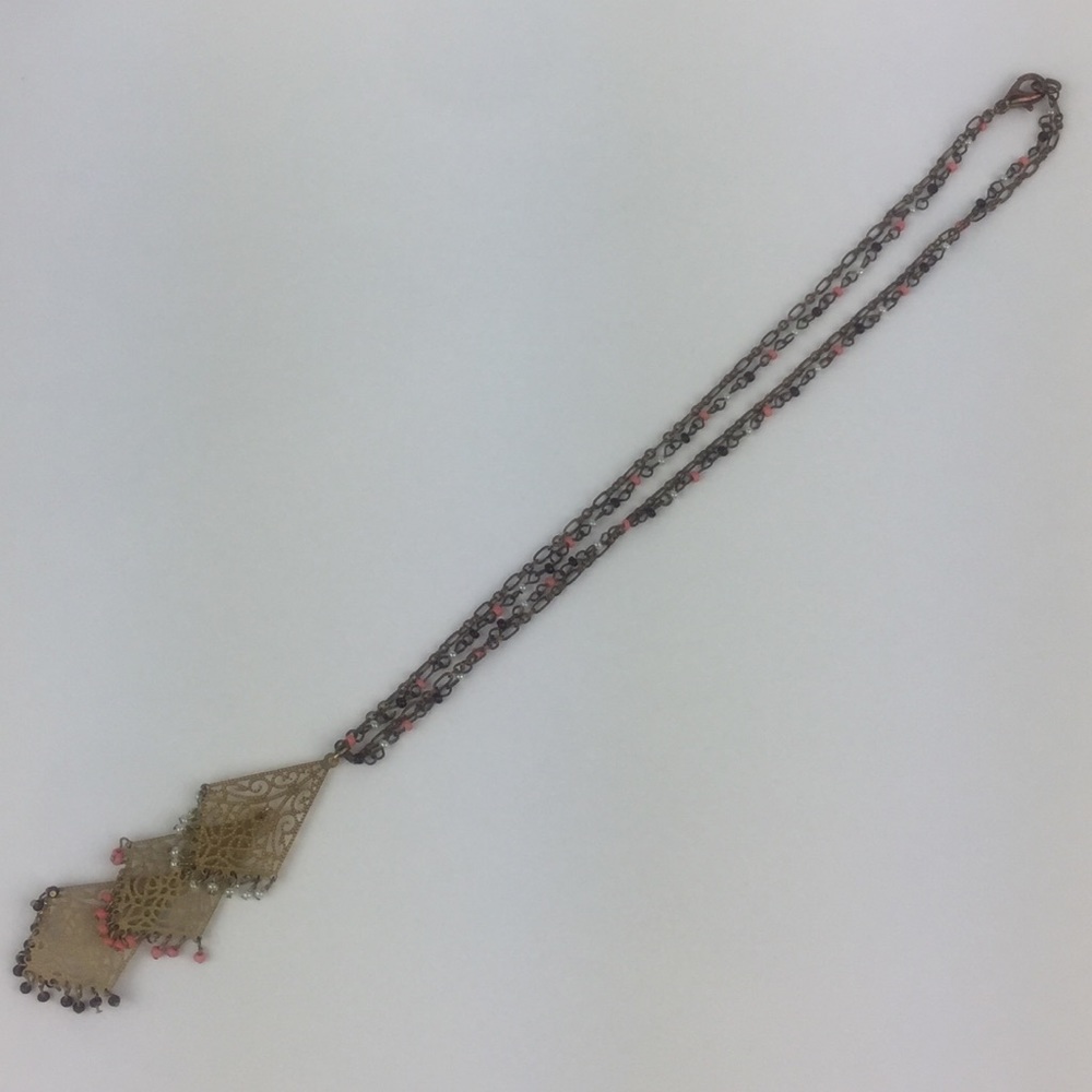 Gold tone Double chain chandelier fashion necklace - Picture 4 of 8